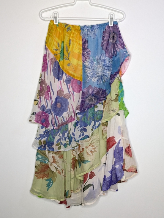 Sacred Threads Dresses & Skirts - Sacred Threads Colorful Patchwork Floral Chiffon Layered Skirt L